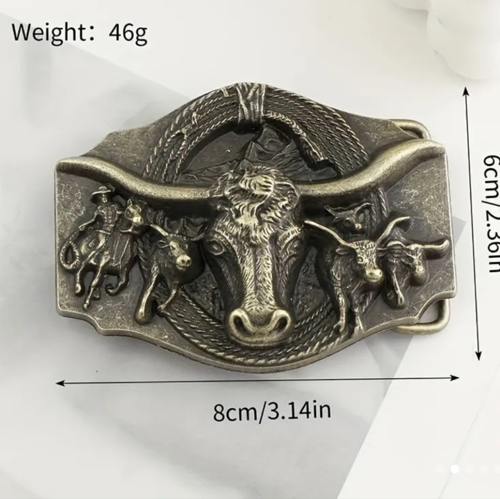 New Men's Western Texas Longhorn 3d bull belt buckle - Picture 2 of 4